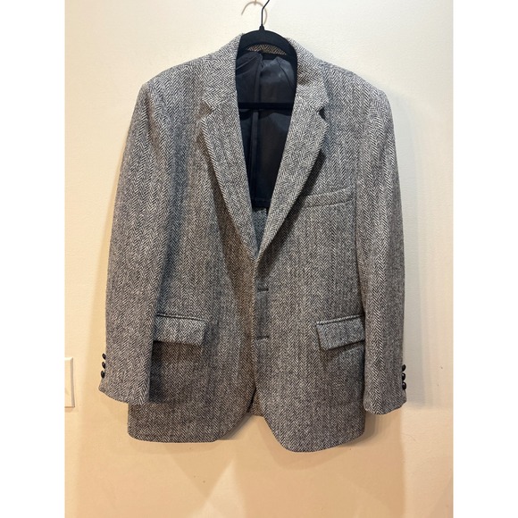 Harris Tweed Other - Harris Tweed Mens Grey Herringbone Wool Blazer Sport Coat Handwoven Wool 46R